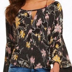 Free People Multicolor Floral Bell Sleeve Blouse